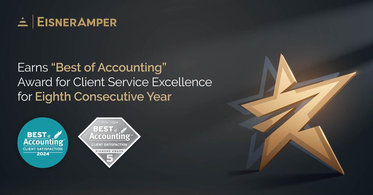 EisnerAmper Earns “Best of Accounting” Award for Client Service Excellence for Eighth Consecutive Year