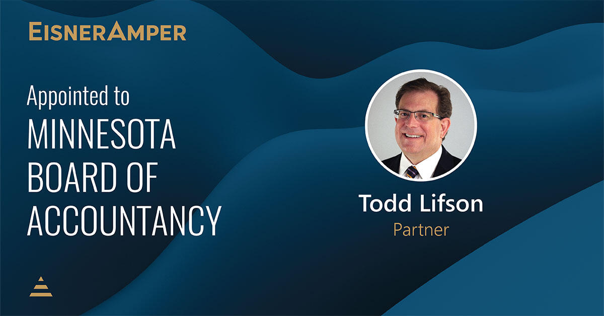 Todd Lifson Appointed to Minnesota Board of Accountancy EisnerAmper